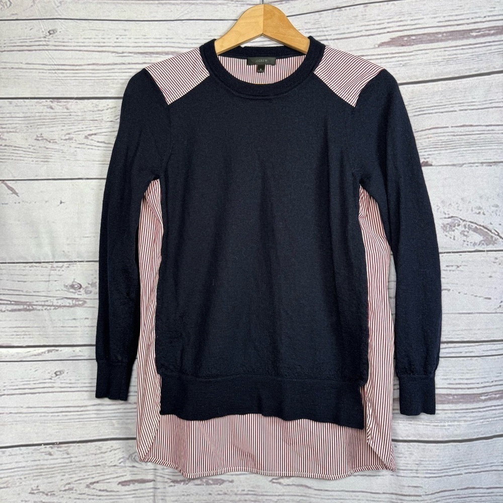 J Crew Women’s Sweater Top Combo Merino wool blend Size S (hole on sleeve )